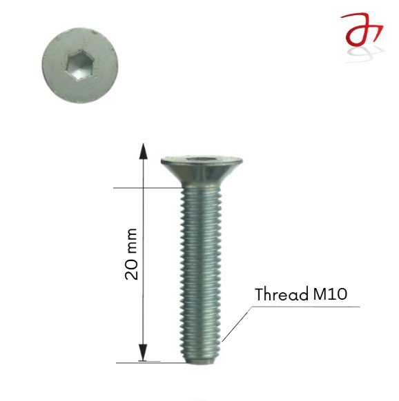 DIN 7991 Socket Countersunk Head Cap Screw M10x20 Steel Zinc-Plated 8.8
