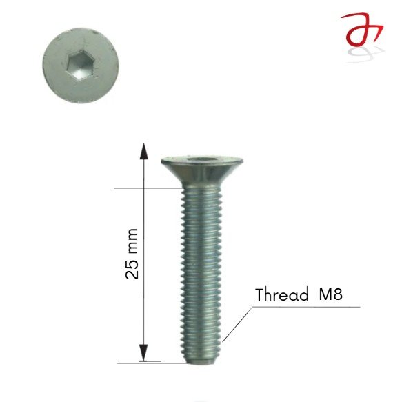 DIN 7991 Socket Countersunk Head Cap Screw M8x25 Steel Zinc-Plated 8.8