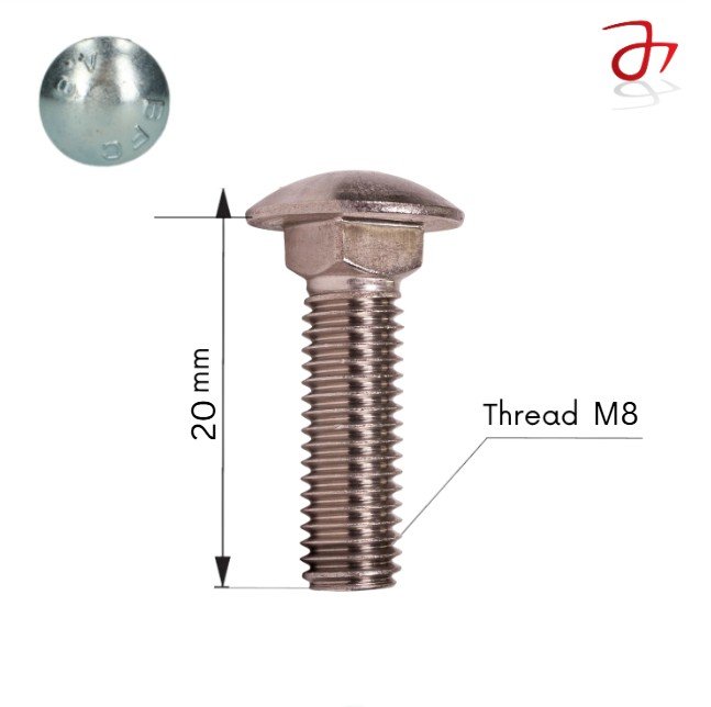 DIN 603 Coach Bolt M8x20 Steel Zinc-Plated 4.6