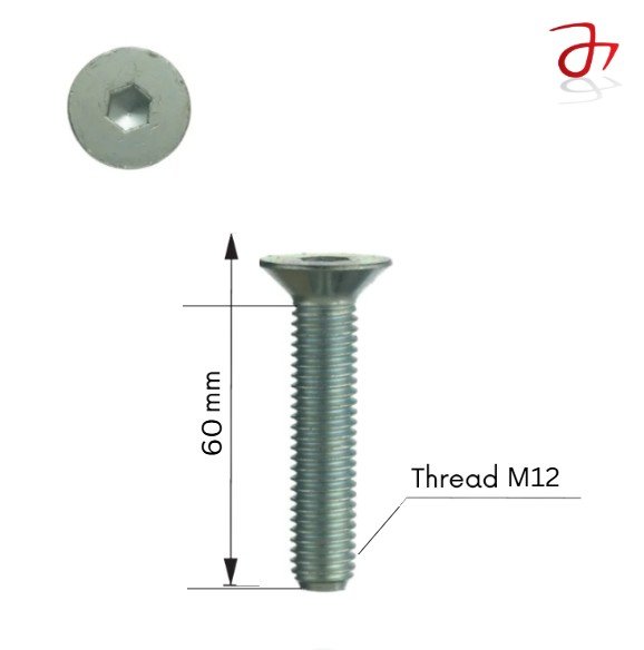 DIN 7991 Socket Countersunk Head Cap Screw M12x60 Steel Zinc-Plated 8.8