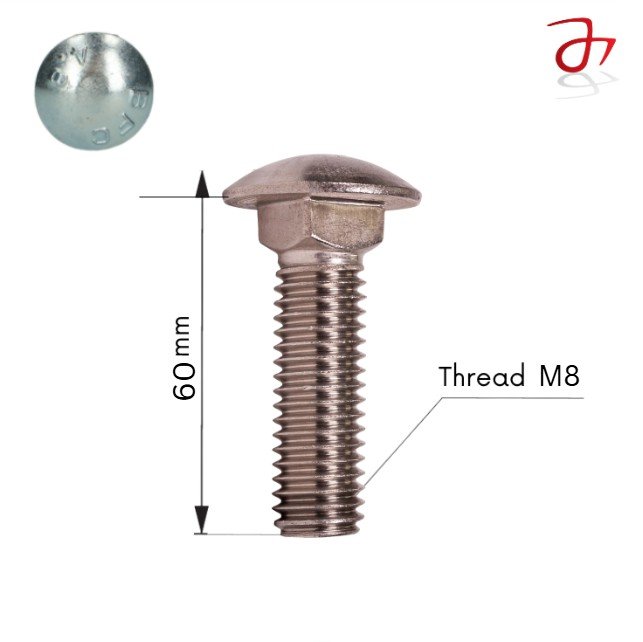 DIN 603 Coach Bolt M8x60 Steel Zinc-Plated 4.6