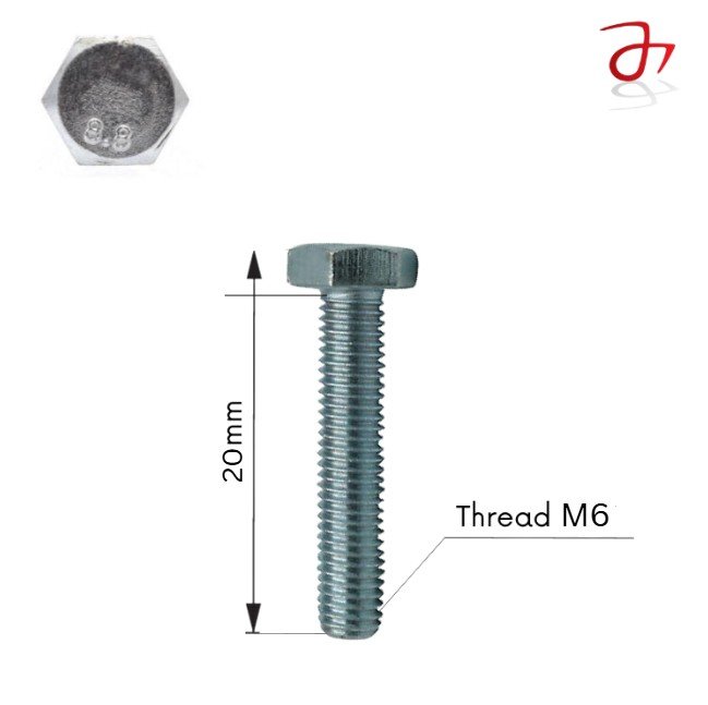 Hexagon Head Bolt DIN933 M6x20 Steel Zinc-Plated 8.8
