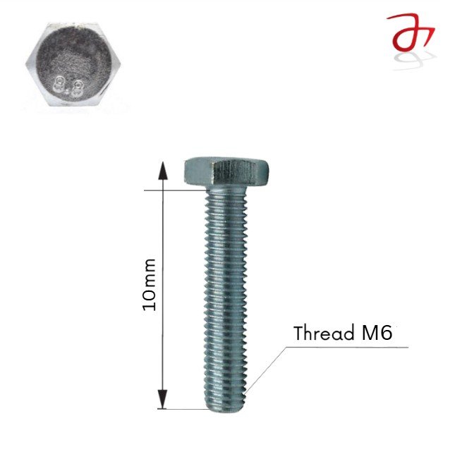 Hexagon Head Bolt DIN933 M6x10 Steel Zinc-Plated 8.8