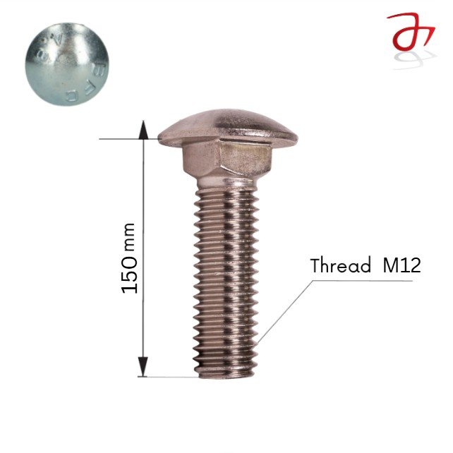 DIN 603 Coach Bolt M12x150 Steel Zinc-Plated 4.6